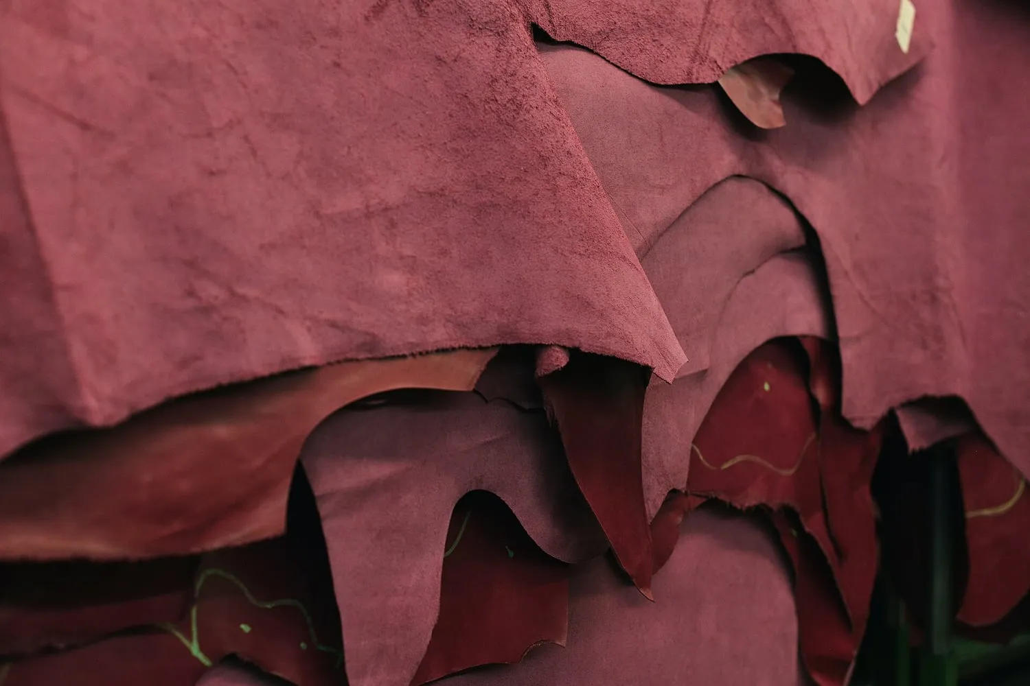 A close view of the grain on a panel of tanned leather